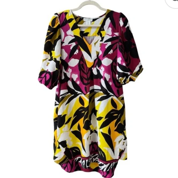 CYNTHIA ROWLEY MINI DRESS PRINT MULTY PINK FLORAL SIZE  M EXCELLENT CONDITION - Picture 3 of 11